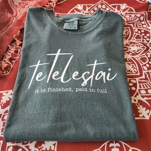 Tetelestai Graphic Tee - Blue-green with White Script